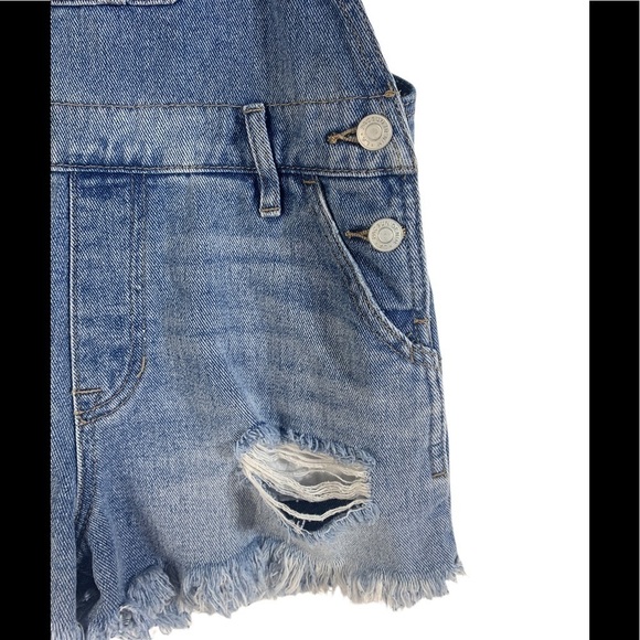 🌸2/$25 PacSun Favorite Blue Overall Shorts Frayed Hem Distressed Details - Picture 11 of 15